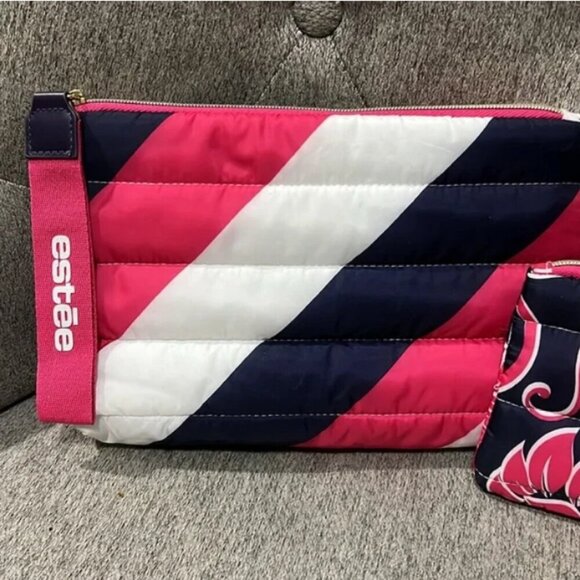 🦃 New Estée Lauder 2 Piece Puffy Stripped Cosmetic Makeup Travel Bag Set - Picture 3 of 6